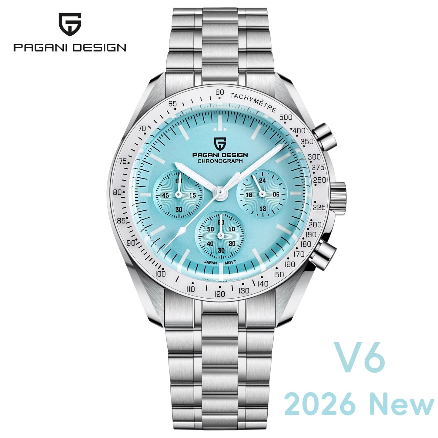 PAGANI DESIGN 2026 New V6 Moon Mens Watch Luxury Quartz Speed Sports Chronograph Watch For Men Watch AR Sapphire glass Local Shipping