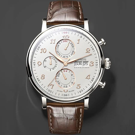 Relógio masculino mecânico automático LOBINNI Luxury Brand Switzerland com calendário perpétuo, vidro de safira e mostrador multifunções L13019-8
