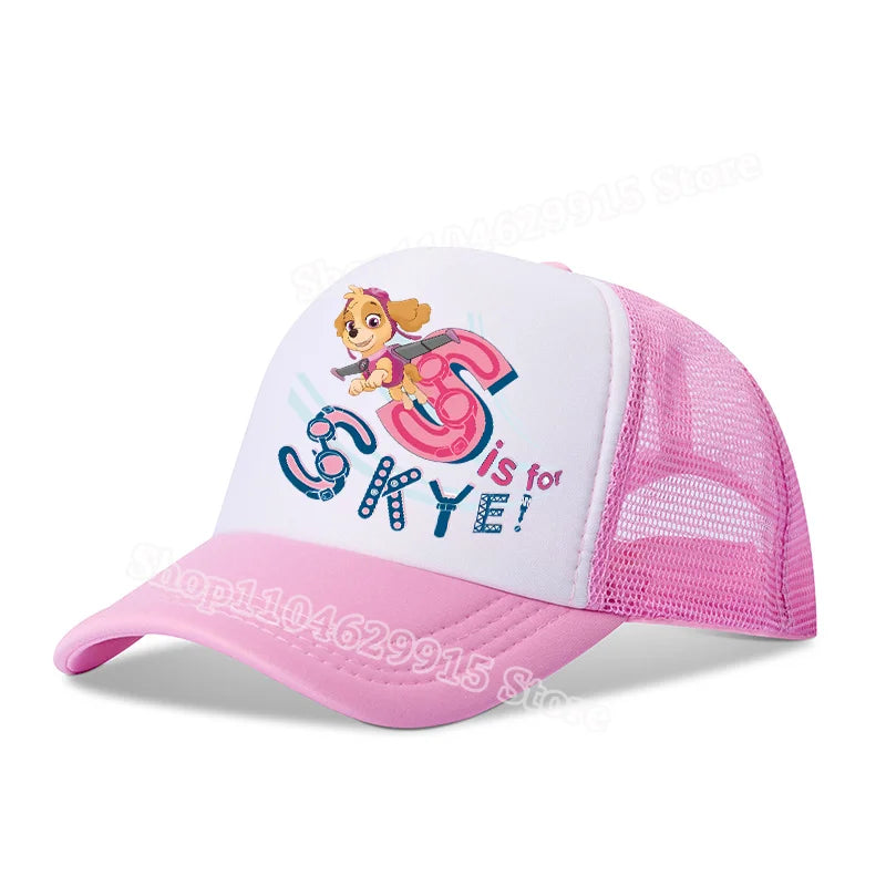 Paw Patrols Baseball Cap Cartoon Anime Skye Chase Print Girls Sun Headwear Summer Athleisure Adjustable Mesh Hats Birthday Gift