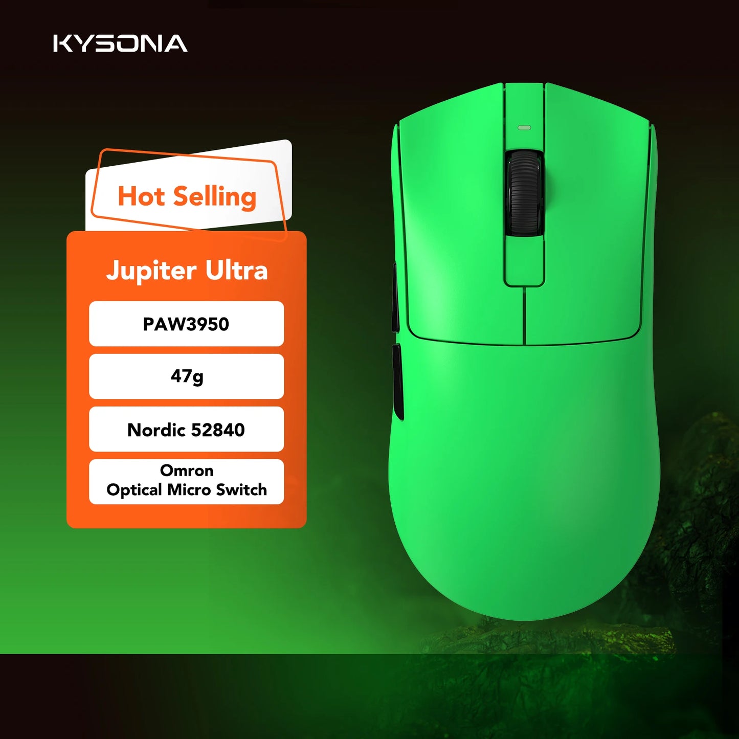 Mouse de gaming KYSONA Jupiter Series cu fir și wireless, 8Khz, senzor PAW3950, Bluetooth, 46g, reîncărcabil, driver web pentru PC și laptop