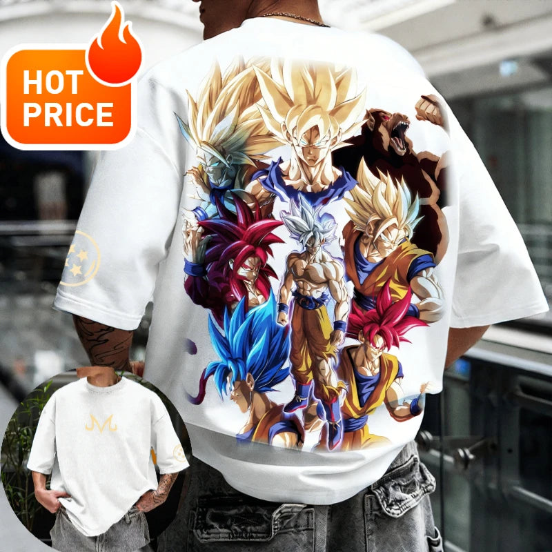 2026 Sommer Dragon Ball T-Shirt 100% Baumwolle Goku All Forms Print Oversized Gym Streetwear Unisex Retro-Tee für Erwachsene und Kinder