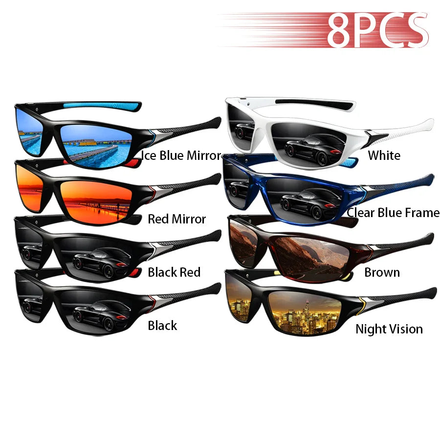 8PCS Fashion Vintage Driving Fishing Cycling Eyewear Sports Sunglasses Men Women Running Mountaineering Sport Sun Glasses
