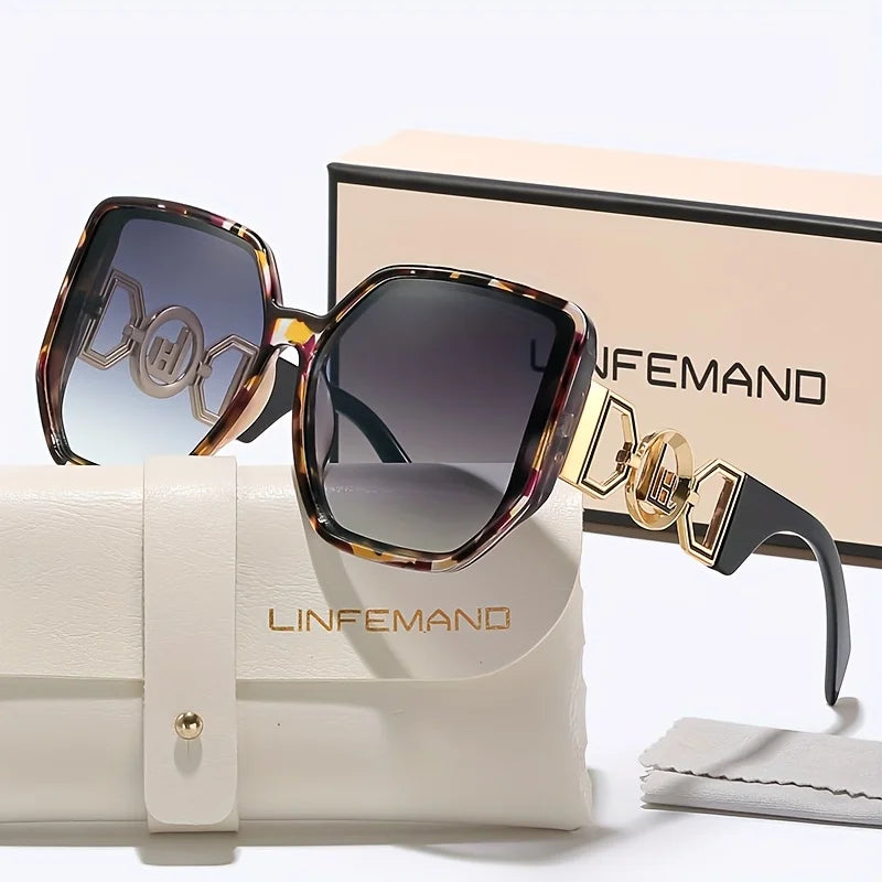 LINFEMAND Large Square Decorative Fashion Sunglasses UV400 Women's Design Summer Trendy Dressing Holiday Gifts