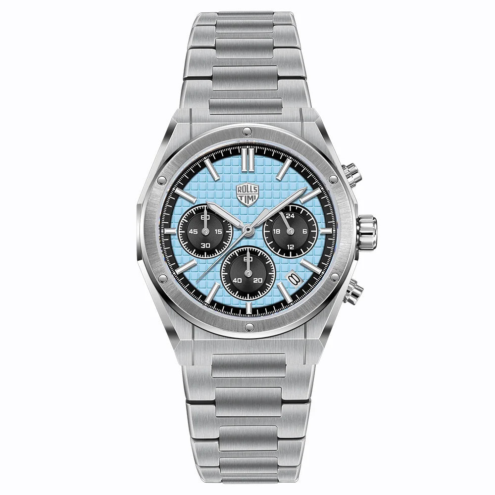 2026 RollsTimi Men's Watches Luxury Quartz Men's Watches Classic Sapphire VK63 Sports Chronograph Stainless Steel Calendar reloj
