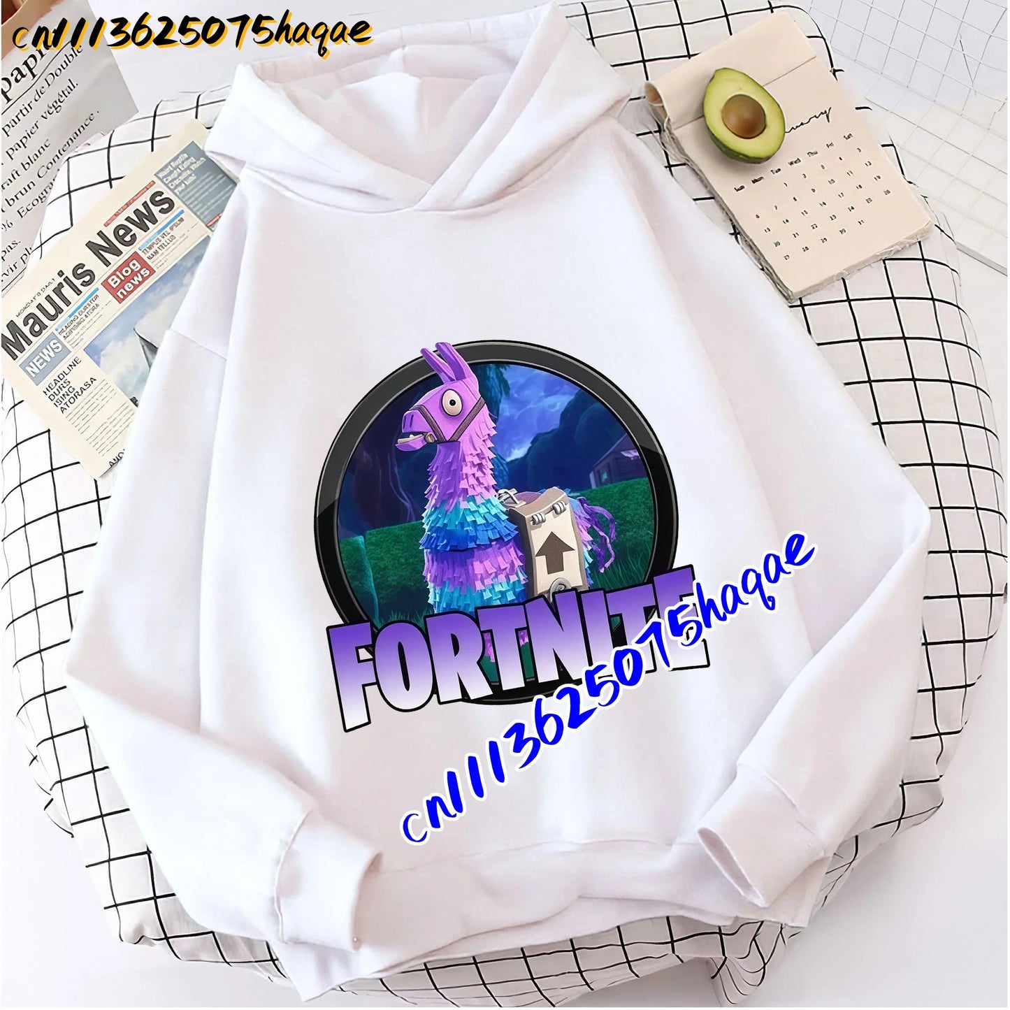 FORTNITED Sweat-shirt pullover com capuz de manga comprida para criança, menina e menino, streetwear, moda anime, roupa infantil, top para bebé, presente