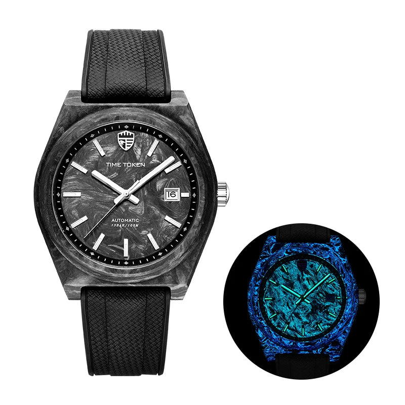 Reloj automático luminoso de fibra de carbono de 40mm, lujo, 100m, impermeable, reloj de buceo automático para hombre con movimiento Japan Miyota 8215