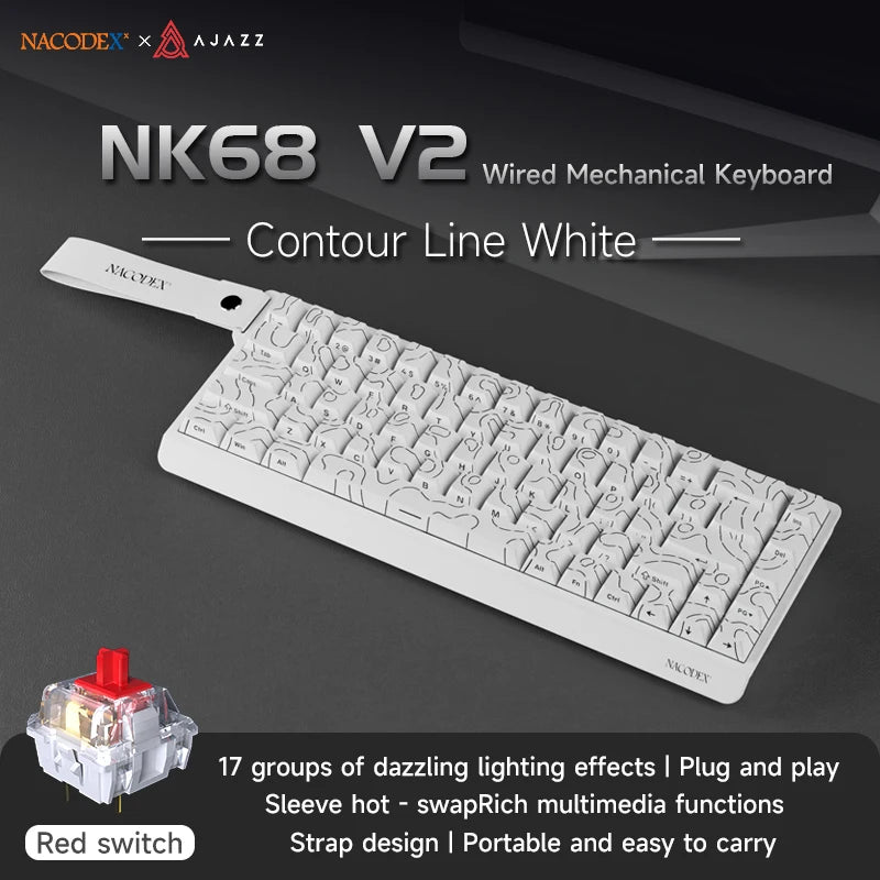 AJAZZ NK68 V2 Wired Mechanical Keyboard Plug and Play 65% Layout Design Sleeve Hot 68-Key Keyboard Colorful Backlight for PC