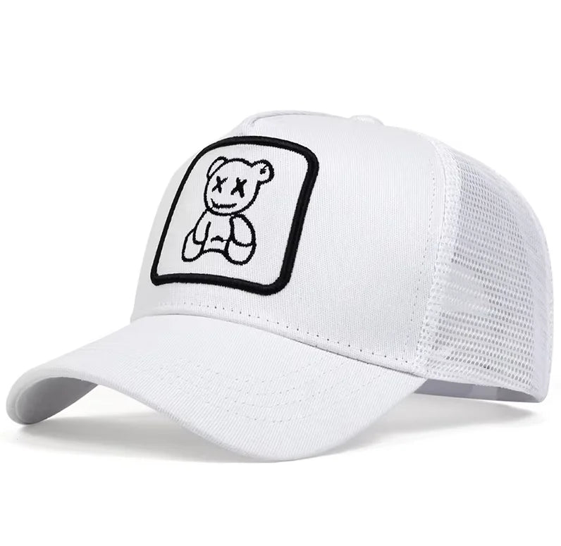Cute Bear Embroidery Mesh Trucker Hat Unisex Adjustable Baseball Cap Spring Summer Outdoor Casual Sunscreen Hat