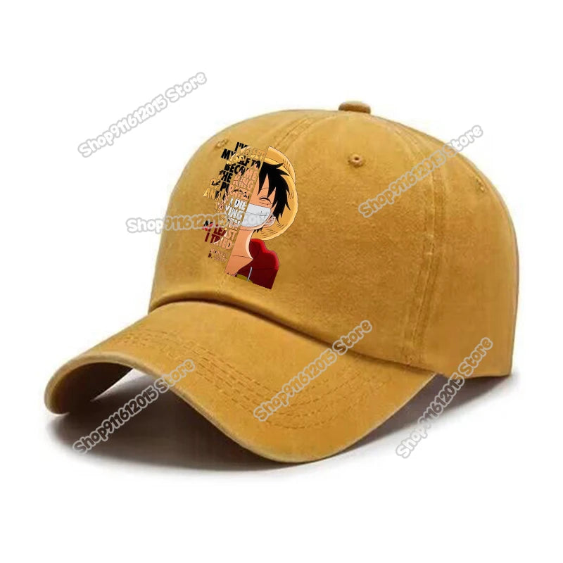 One Piece Men Washed Baseball Cap Unisex Retro Hip-hop Peak Caps Anime Luffy Male Outdoor Trucker Hat Travel Sunscreen Sunhat