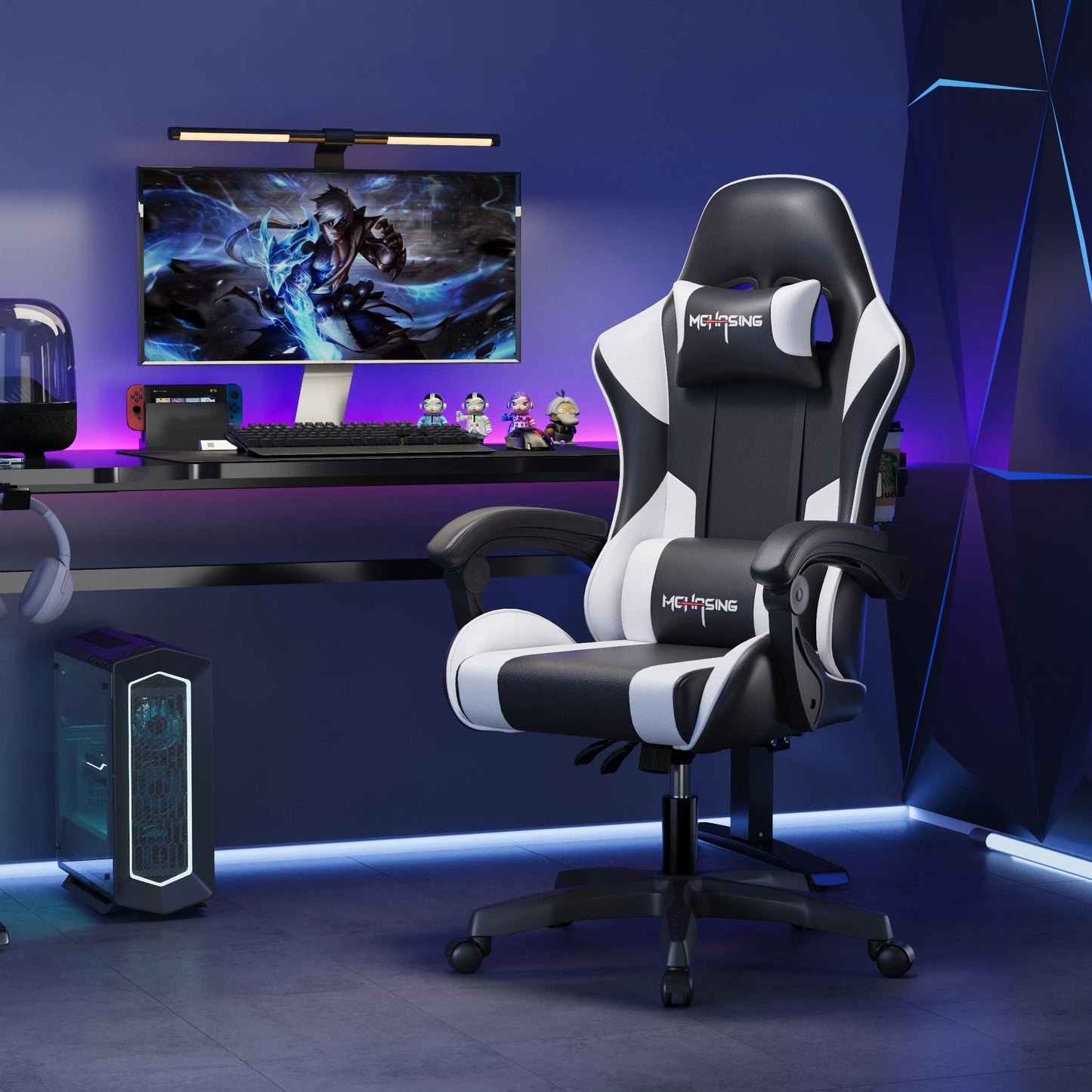 Ergonomická moderní otočná židle pro kancelář i domov – e-sportovní herní židle s kolečky v otočném stylu, počítačová herní židle