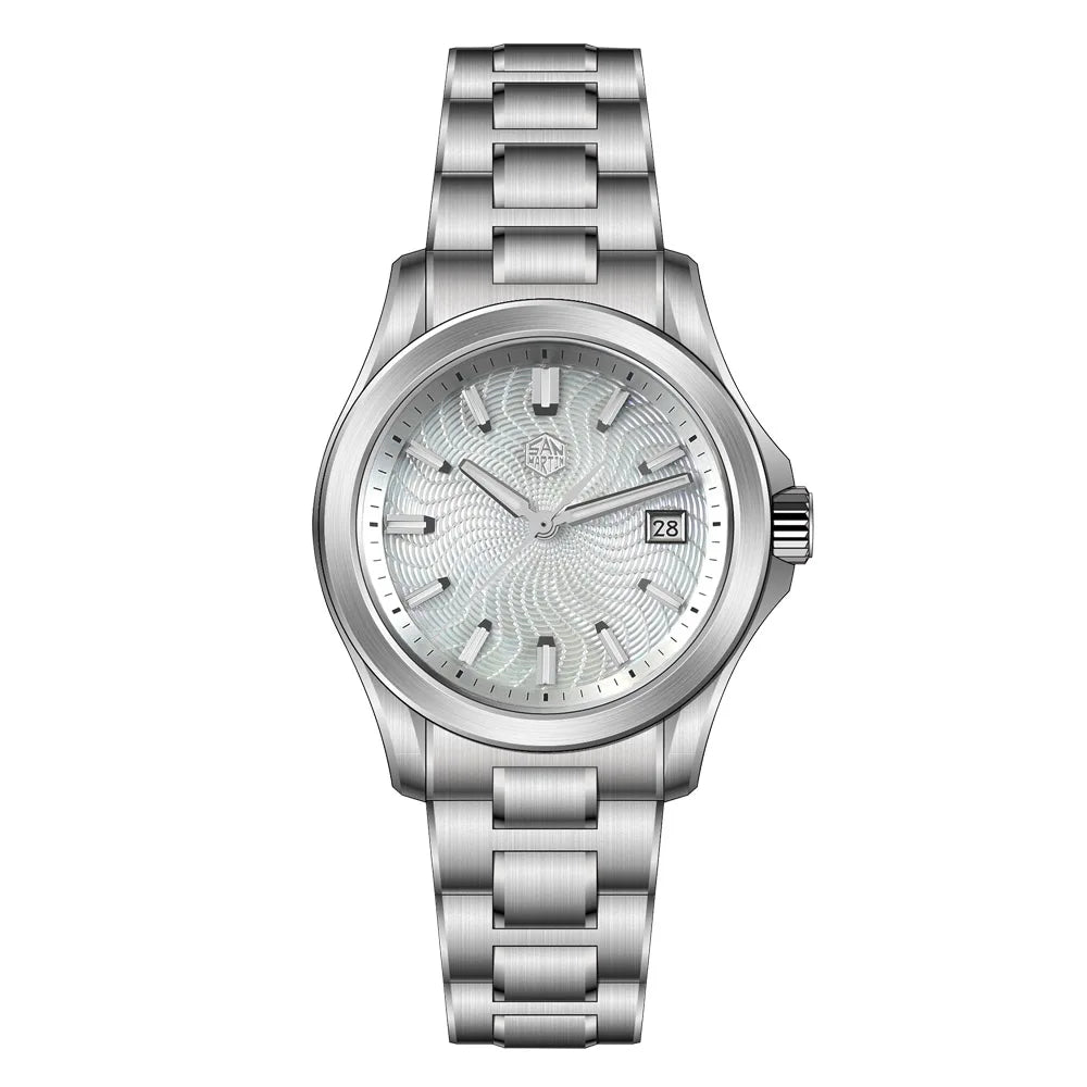 San Martin 39mm Miyota 9015 Turbine Guilloche MOP Dial Men Luxury Watch Automatic 3H Date Quick Adjust BGW-X1 Luminous SN0150-1