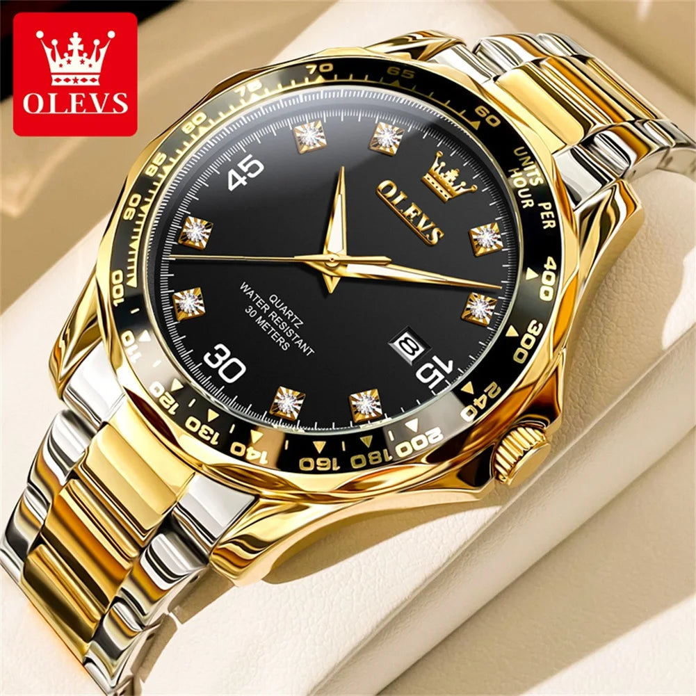 OLEVS 9988 Quartz Watch for Men Waterproof Anti-scratch Auto Date Diving Wristwatch Men Original Brand Luxury Diamond Man Watch