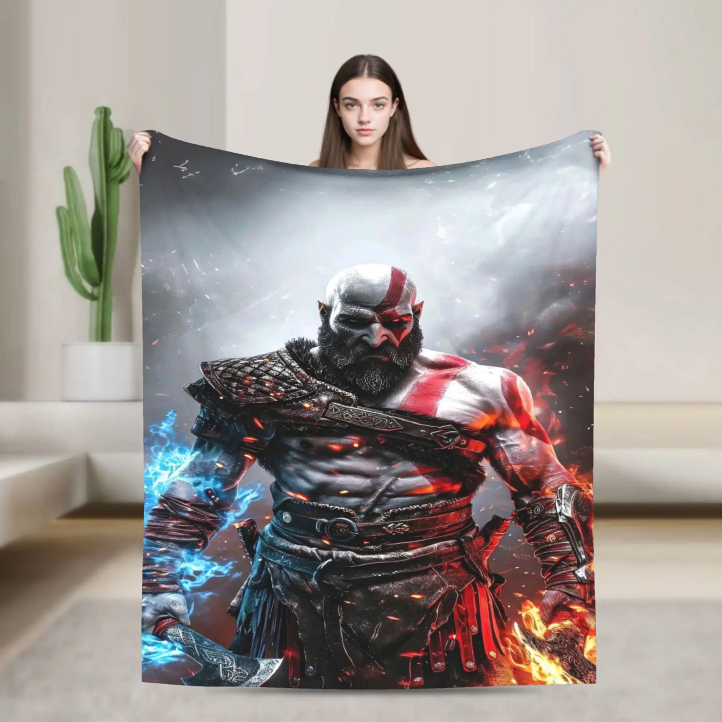 God of War Game Gamers Kratos Blanket Decorative Flannel Bedding Throws For Couch Chair Sofa Bed Soft Bedspread Gift Idea