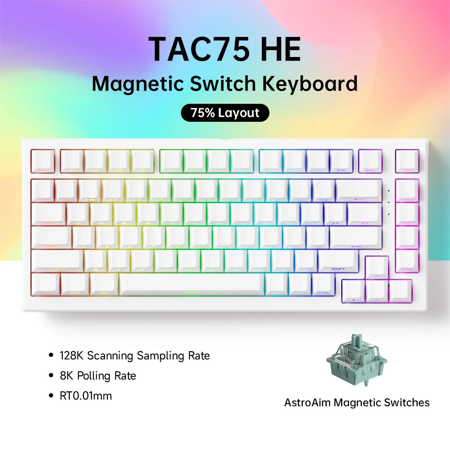AKKO TAC75 HE Magnetic Switch Keyboard 75% Gaming Keyboard with Rapid Trigger, 8K Polling Rate, RGB Wired Custom Mechanical Keyboard for Esports
