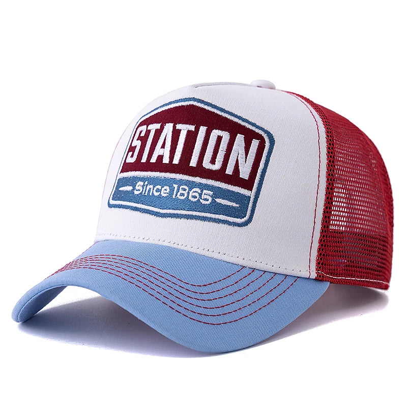 Unisex Baseball Cap Classic STATION Letter Pattern Mesh Cap Men And Women Breathable Streetwear Summer Trucker Hat