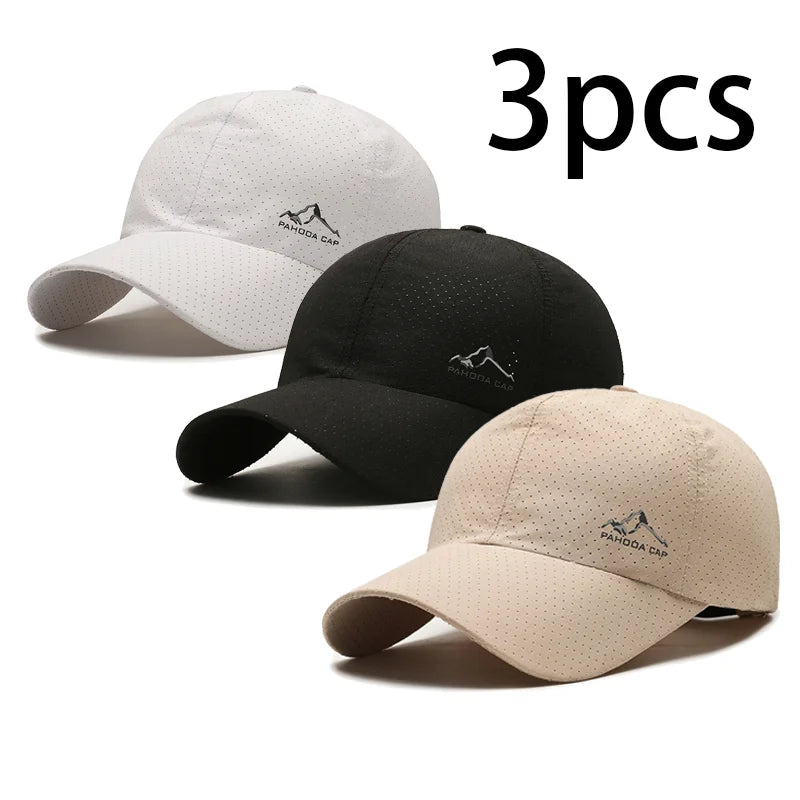 Couple's 3-Pack Quick Dry Breathable Baseball Caps, Lightweight Mesh Sun Hats for Running & Outdoor Activities