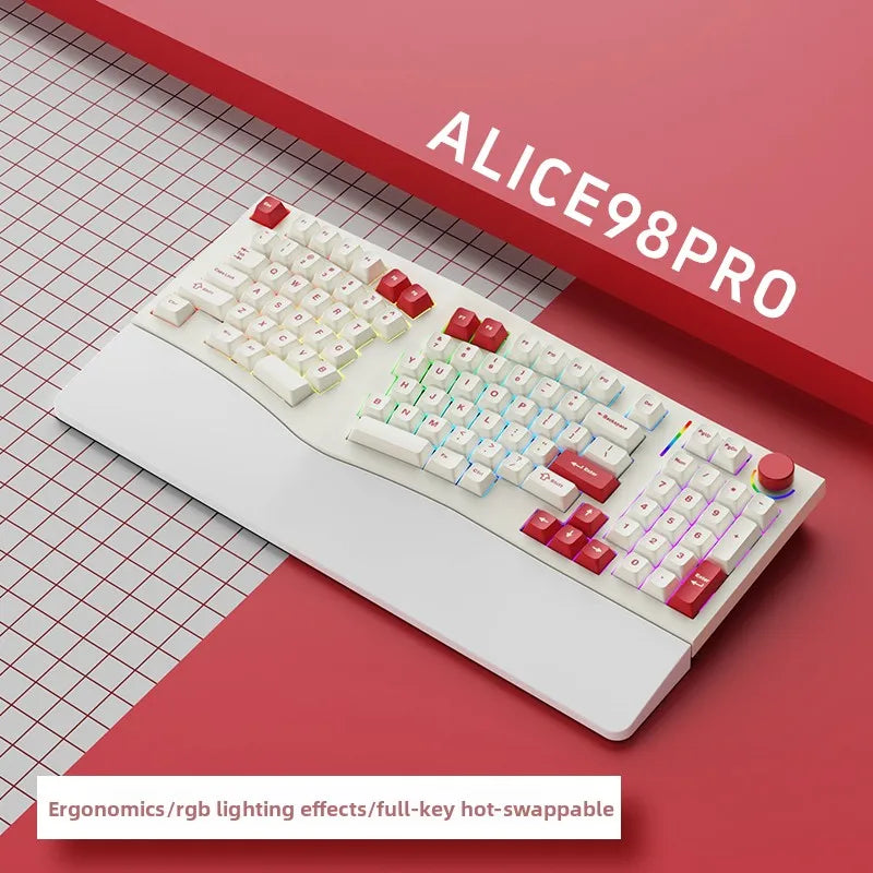 FEKER Alice98pro Mechanical Keyboard Alien Ergonomic 3 ° Slope Hot Swappable RGB with Hand Support Custom Gaming Office Keyboard