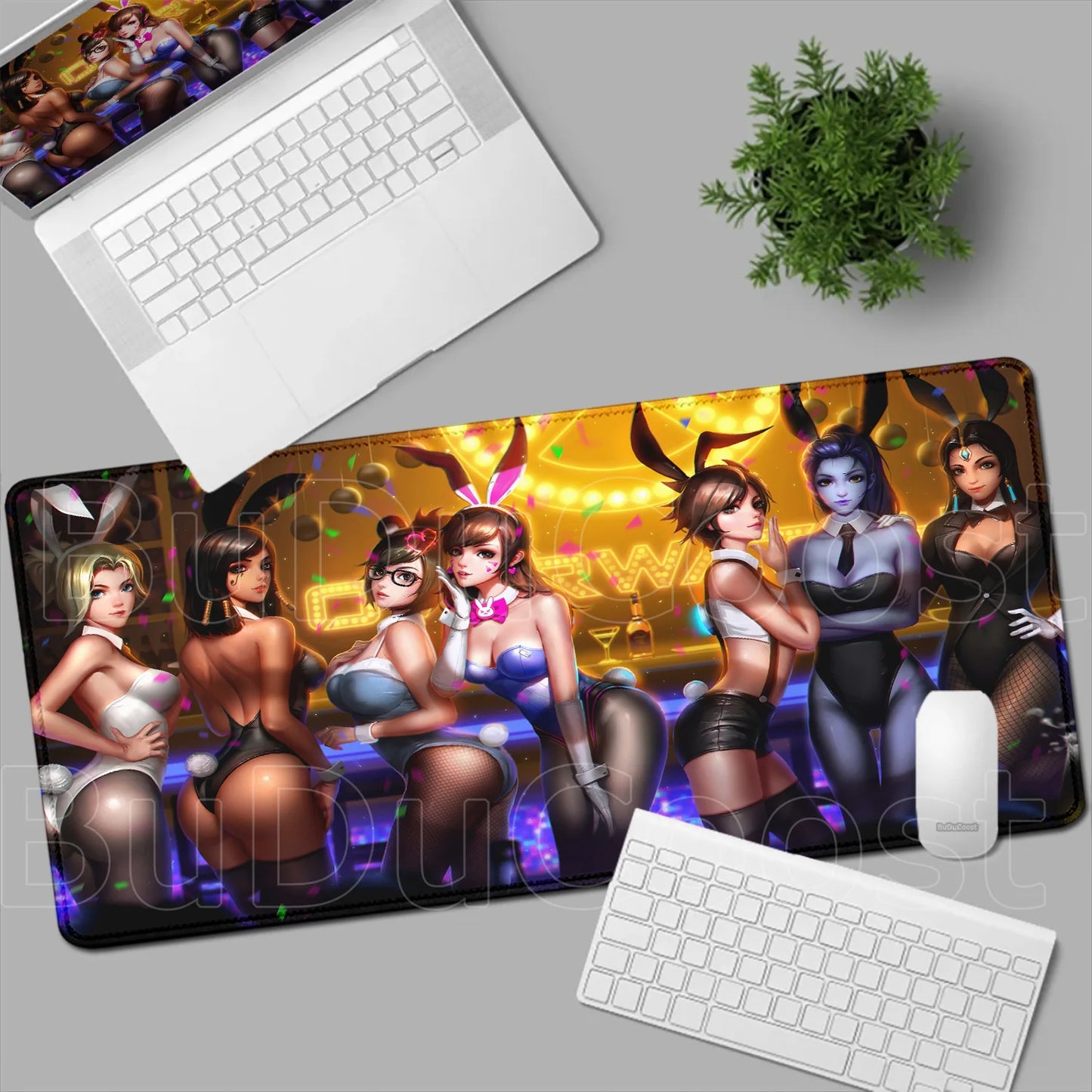 Overwatch Gaming Anime-Mädchen großes XXL-Mauspad mit HD-Druck, Computer-Tastaturmatte, Laptop- und Büro-Schreibtischunterlage aus weichem Gummi, 900x400 MM