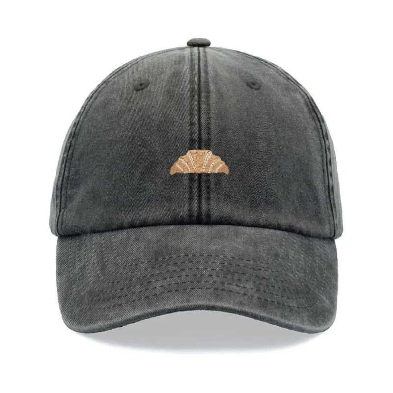 1pc Croissant Printing Retro Baseball Caps for Men,outdoor Leisure Washed Adjustable Dad Hat Faded Sports Sun Tralve Dailywear