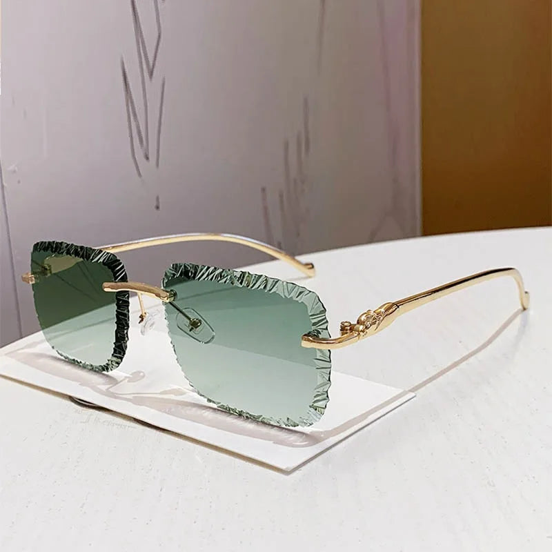 Fashion Broken Diamond Cutting Sunglasses Luxury Rimless Square Sun Glasses Designer Frameless Shades for Outdoor Driving Travel