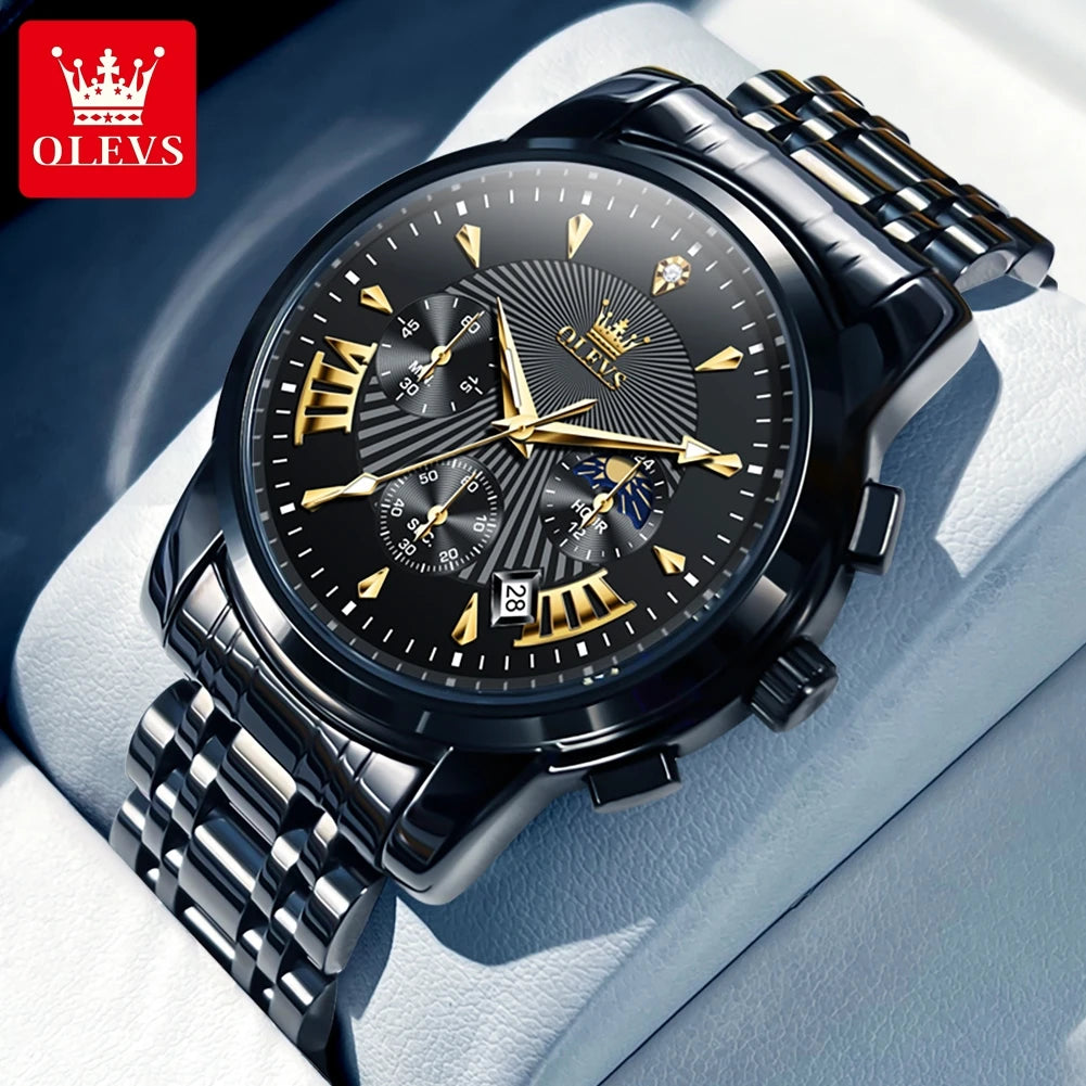 OLEVS Brand Fashion Red Watch For Men Luxury Sport Waterproof Stainless Steel Chronograph Quartz Watches Mens Relogio Masculino