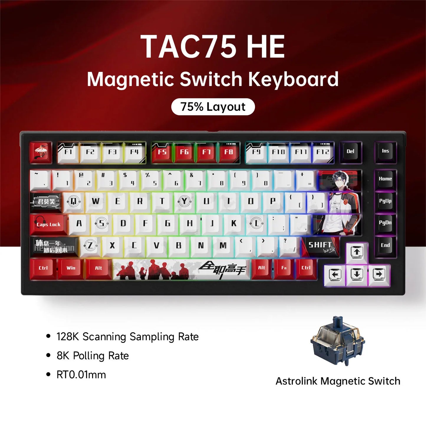 Teclado AKKO TAC75 HE con interruptores magnéticos, teclado gaming 75%, Rapid Trigger 0.005mm, 8K RGB, con cable, teclado personalizado para esports para gamers