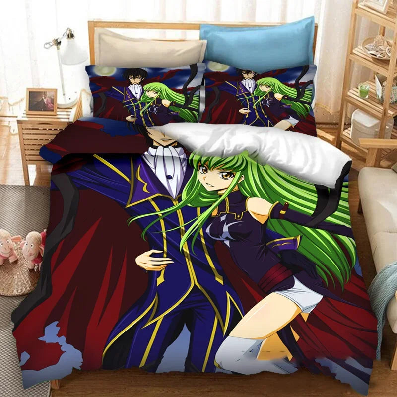 Μοντέρνο 3D Εκτυπωμένο Anime Code Geass Κάλυμμα Παπλώματος, Σετ Κλινοσκεπασμάτων 2/3 Τμχ, Double Twin Full Queen King, για Ενήλικες και Παιδιά, Κάλυμμα Παπλώματος