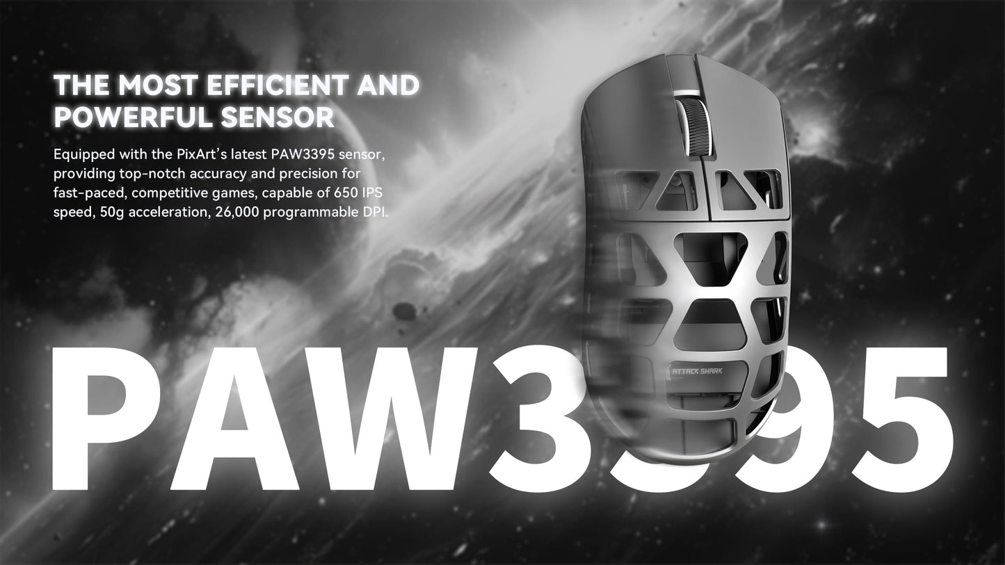 ATTACK SHARK R3 Gaming-Maus aus Magnesiumlegierung 8K SUPERLIGHT 8000Hz 6 einstellbare DPI-Stufen bis zu 26000 PAW3395 BT/2.4G kabellos/kabelgebunden