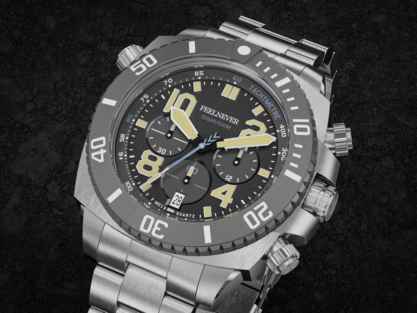 FeelNever Sport Automatic Movement Quartz Watch Stainless Steel Sapphire Crystal Watches Men 500M Waterproof Clocks Reloj Hombre