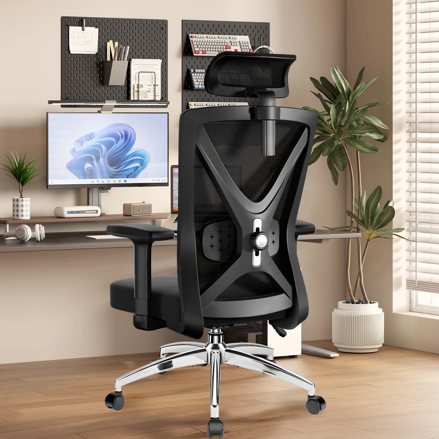 Hiazurm Office Chair Ergonomic, Desk Chair with Lumbar Support 3D, Height-adjustable Office Chairs for home with Adjustable Headrest and Armrests, Computer Chairs Ideal for Company,  Home and Gaming