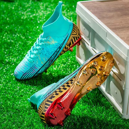 Men's Football Shoes Professional Gold Plated FG Soccer Cleats High Performance Sports Sneakers for Artificial Grass Competitive