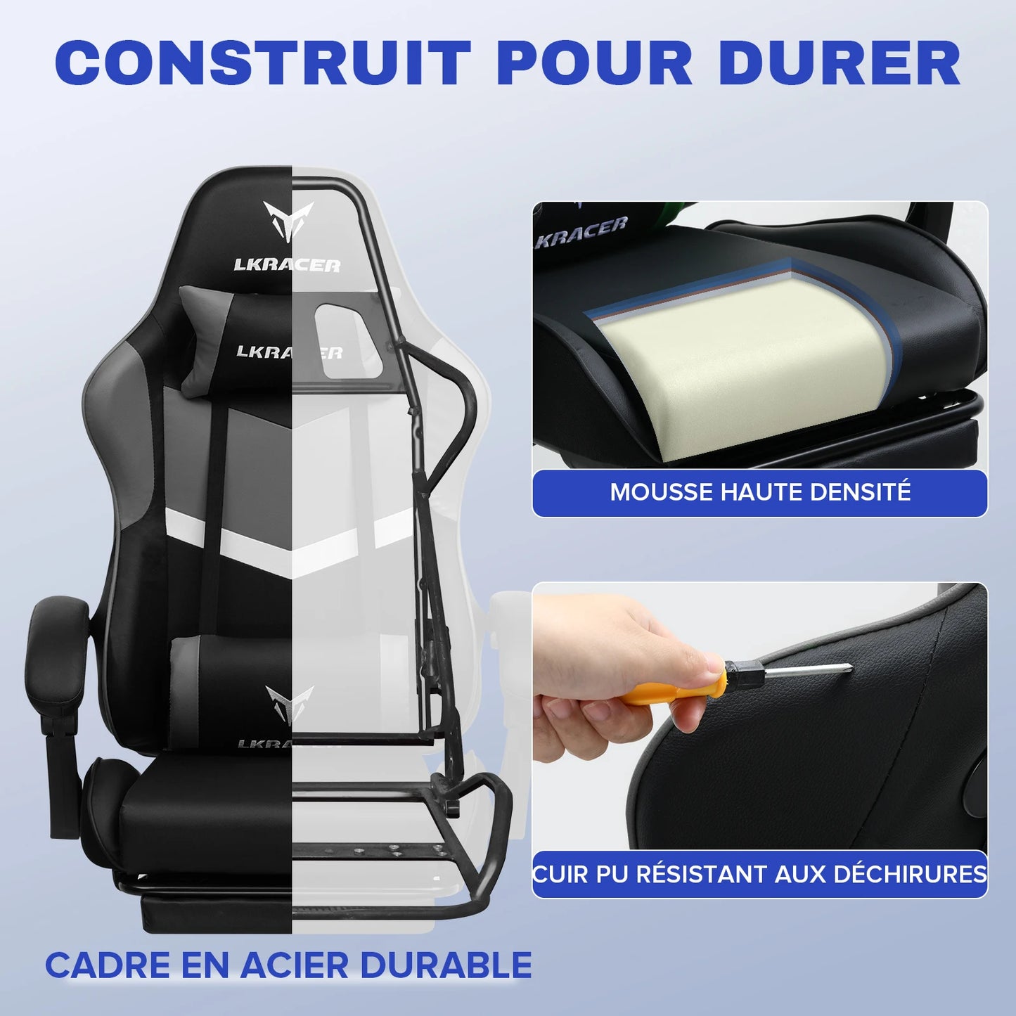 LUCK RACER Gaming Chair with Footrest Office Chair Ergonomic with Adjustable Lumbar Pillows, Pillow Gaming Chair