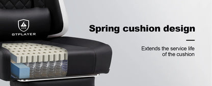 GTPLAYER Gaming Chair Ergonomic Gaming Armchair Desk Chair Faux Leather, Spring Seat Cushion, Connecting Armrests and Footrest 150KG