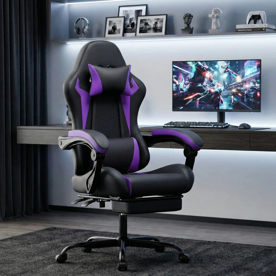 Ergonomic Gaming Chair with Lumbar Support Pillow & Headrest, Adjustable Gamer Chair for PC, Comfortable Gaming Chair for Adults