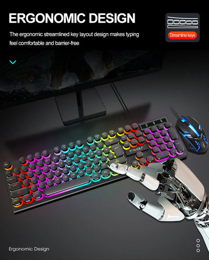 Russian Keyboard with Russian English Letter 100% Keyboard Mouse Kit Translucent Keycaps Backlight Punk Round Keycap Wired TF270