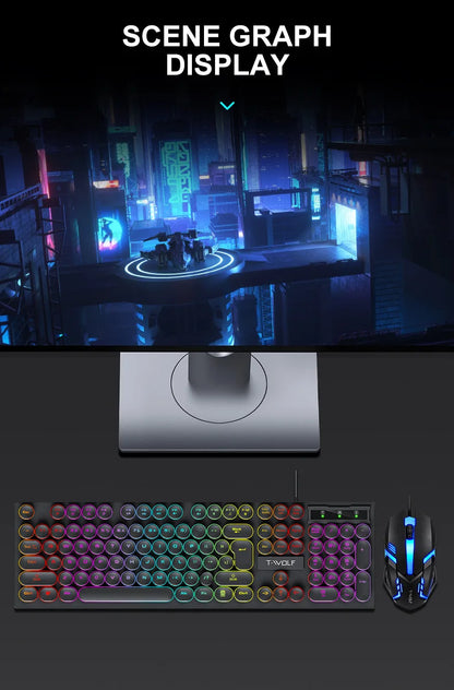 Russian Keyboard with Russian English Letter 100% Keyboard Mouse Kit Translucent Keycaps Backlight Punk Round Keycap Wired TF270