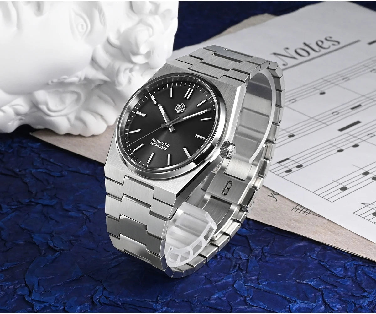 Relógio clássico de homem San Martin 40mm Miyota 9015, relógio de pulso mecânico automático de luxo elegante com bracelete de desengate rápido SN0023