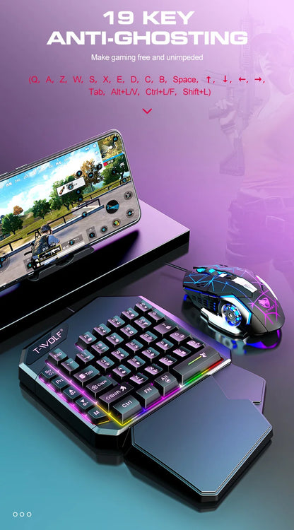 Gamer Kit Mobile Gaming Keyboard Mouse Mobile Games Converter 3 In 1 Combo One Hand Keyboard for PUBG Mobile Games TF900