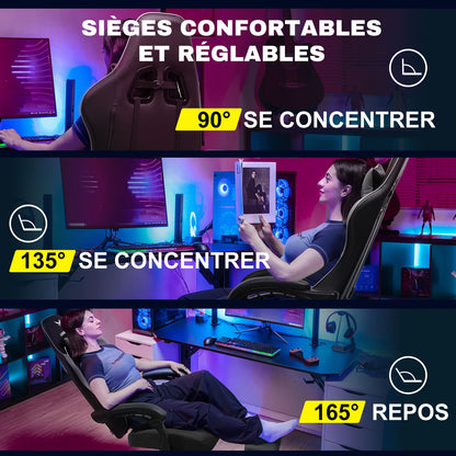 LUCK RACER Gaming Chair with Footrest Office Chair Ergonomic with Adjustable Lumbar Pillows, Pillow Gaming Chair
