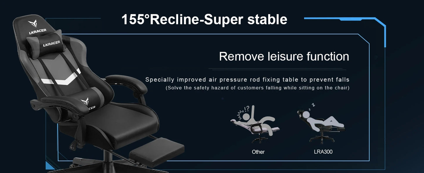 LUCK RACER Gaming Chair with Footrest Office Chair Ergonomic with Adjustable Lumbar Pillows, Pillow Gaming Chair