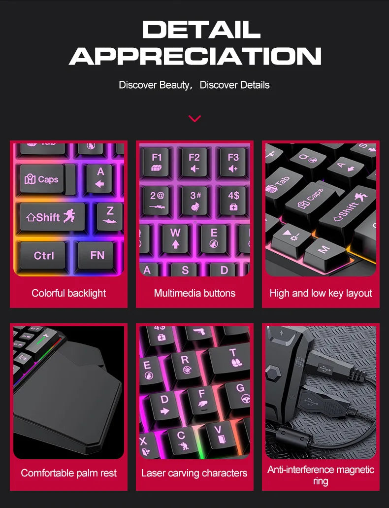 Gamer Kit Mobile Gaming Keyboard Mouse Mobile Games Converter 3 In 1 Combo One Hand Keyboard for PUBG Mobile Games TF900