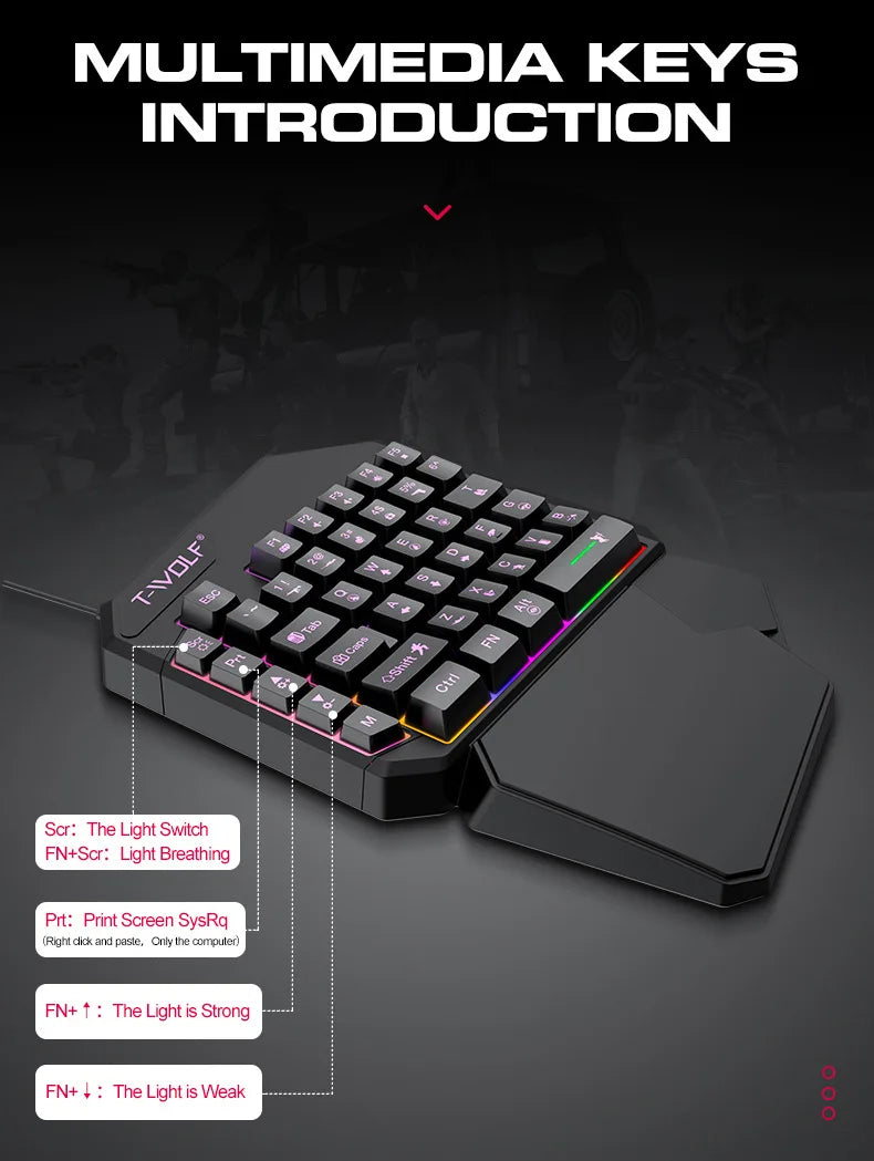 Gamer Kit Mobile Gaming Keyboard Mouse Mobile Games Converter 3 In 1 Combo One Hand Keyboard for PUBG Mobile Games TF900