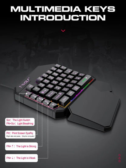 Gamer Kit Mobile Gaming Keyboard Mouse Mobile Games Converter 3 In 1 Combo One Hand Keyboard for PUBG Mobile Games TF900