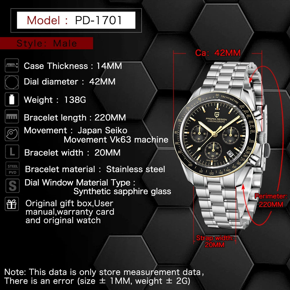 PAGANI DESIGN 2026 New V6 Moon Mens Watch Luxury Quartz Speed Sports Chronograph Watch For Men Watch AR Sapphire glass Local Shipping