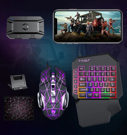 Gamer Kit Mobile Gaming Keyboard Mouse Mobile Games Converter 3 In 1 Combo One Hand Keyboard for PUBG Mobile Games TF900