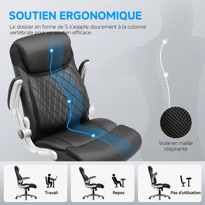 COMHOMA office chair Ergonomic desk chair with folding armrests with high backrest, scratch resistant leather