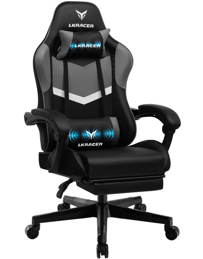 LUCK RACER Gaming Chair with Footrest Office Chair Ergonomic with Adjustable Lumbar Pillows, Pillow Gaming Chair