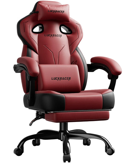 LUCK RACER Gaming chair, Connected Armrests Office Chair, Memory Foam Cushion, 90-155 ° Incline Angle and Footrest