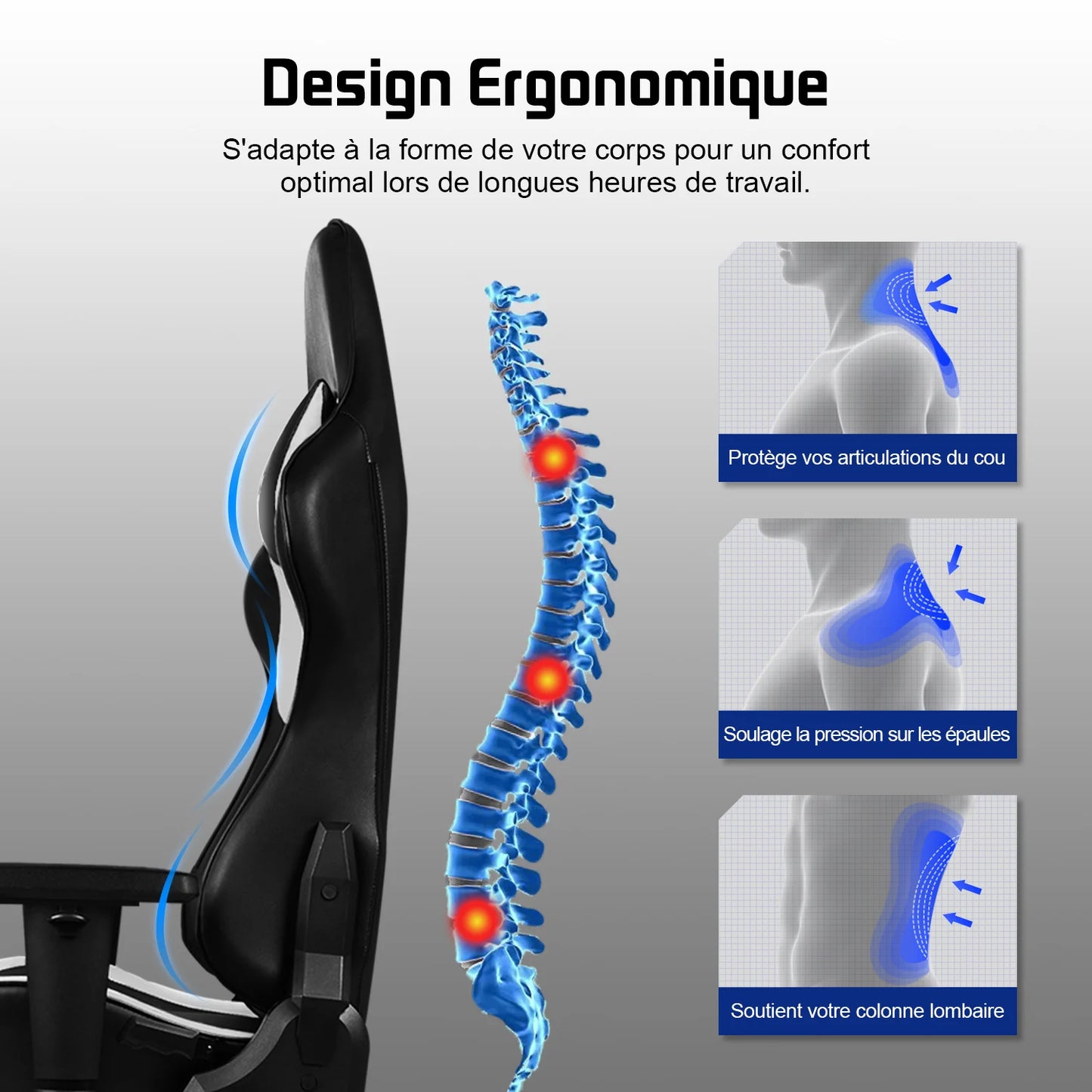 Hiazurm Ergonomic Gaming Chair for Adults, Adjustable Office Chair with 3D Wing Design, S-Shaped Back Support, Lumbar Support & Steel Frame