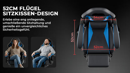 Black & Blue PU Leather Gaming Chair, Ergonomic Racing Style Computer Chair with Footrest, Height Adjustable Swivel Office Chair with Lumbar Support & Headrest for Adults, Boys and Girls